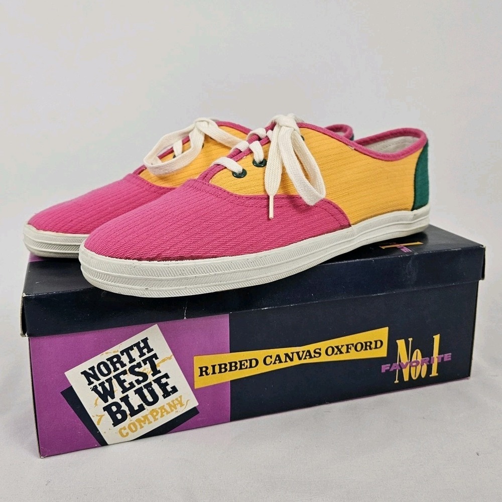 Vintage Women's Canvas Sneakers 9 Color Block With Box North West Blue Walking